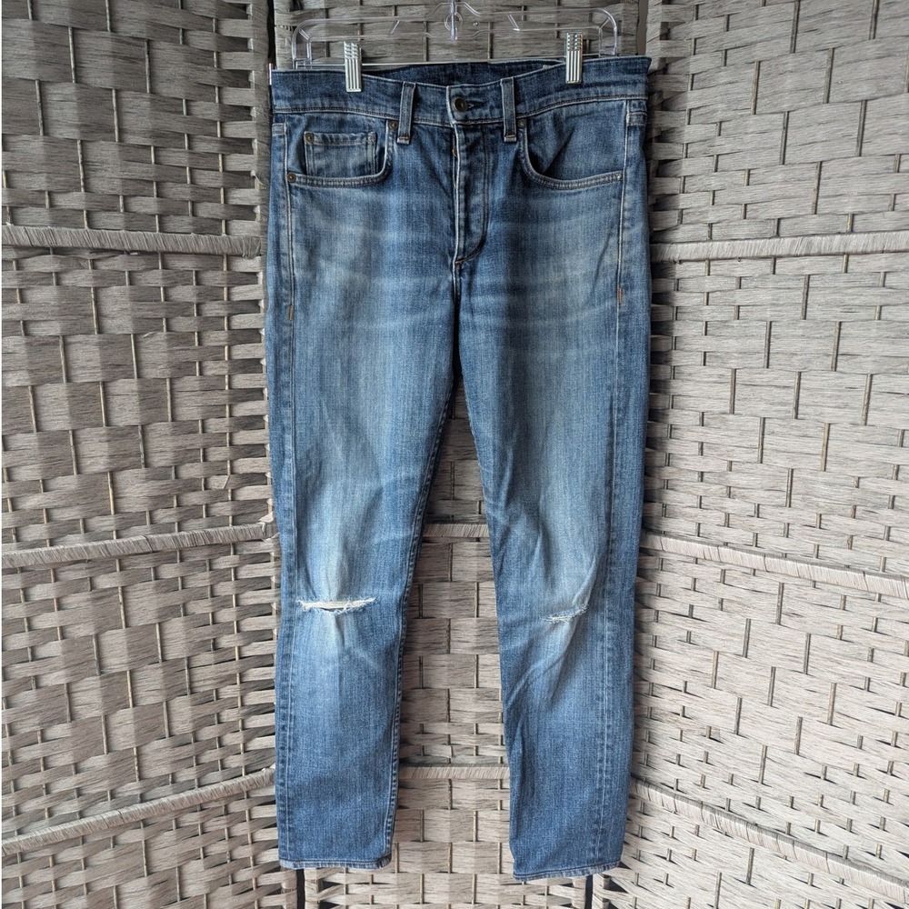 Rag & Bone Fit 2 Slim Jeans Light Wash Denim Distressed Button Fly High Rise 30